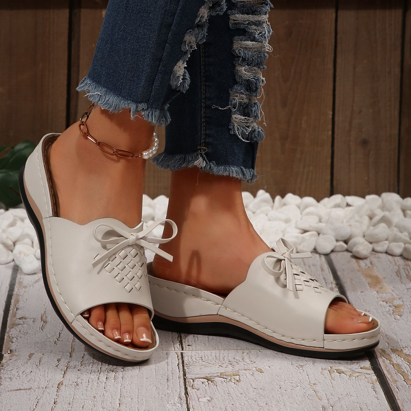 Lace-up Woven Wedge Platform Sandals