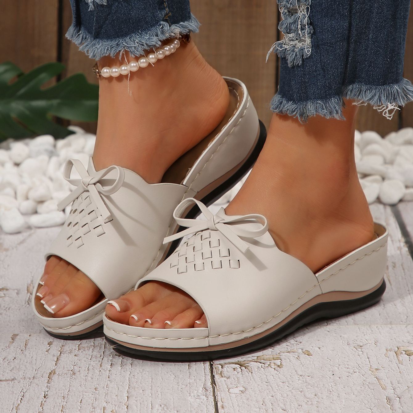 Lace-up Woven Wedge Platform Sandals