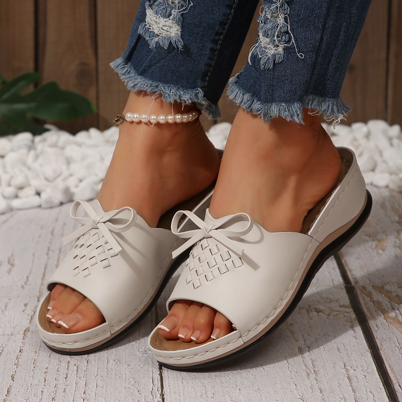 Lace-up Woven Wedge Platform Sandals