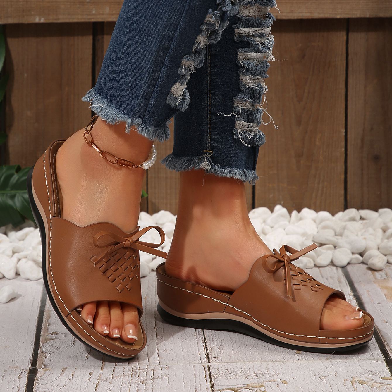 Lace-up Woven Wedge Platform Sandals