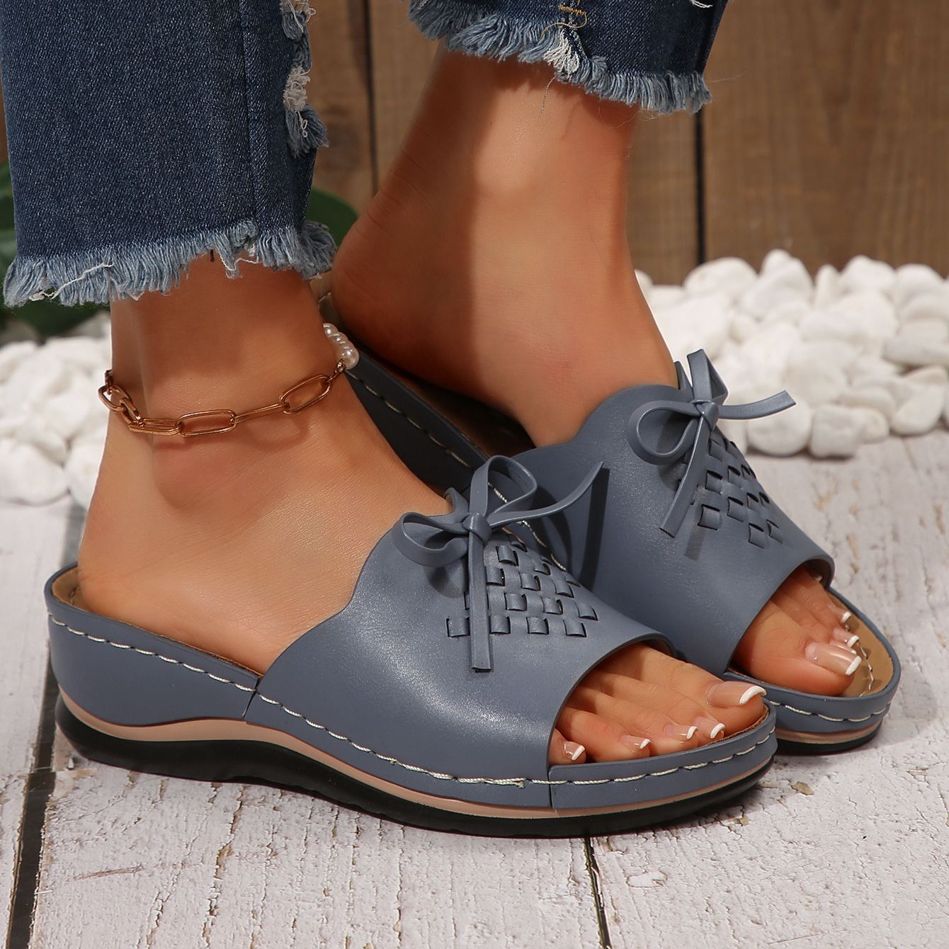 Lace-up Woven Wedge Platform Sandals