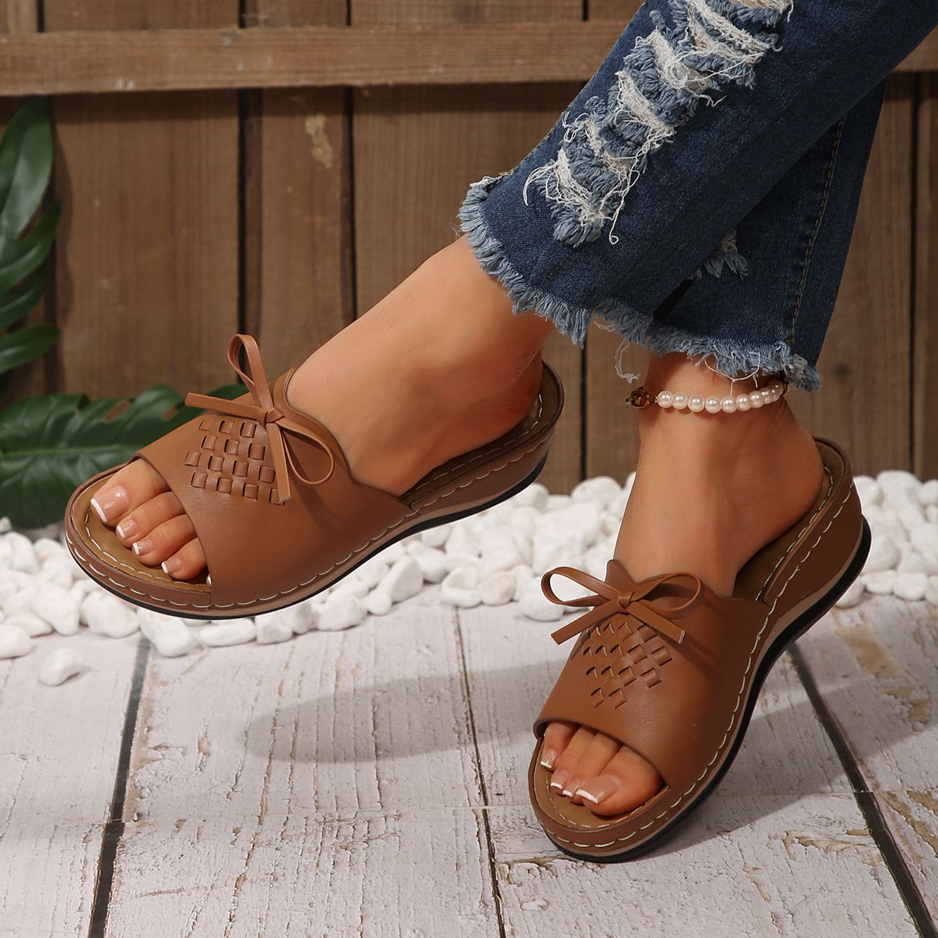 Lace-up Woven Wedge Platform Sandals