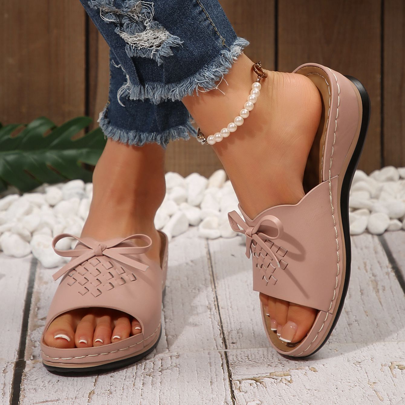 Lace-up Woven Wedge Platform Sandals