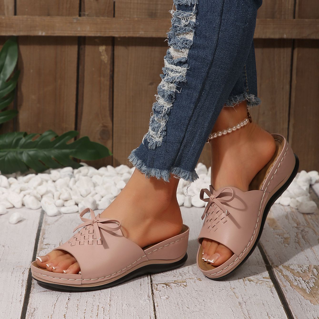 Lace-up Woven Wedge Platform Sandals