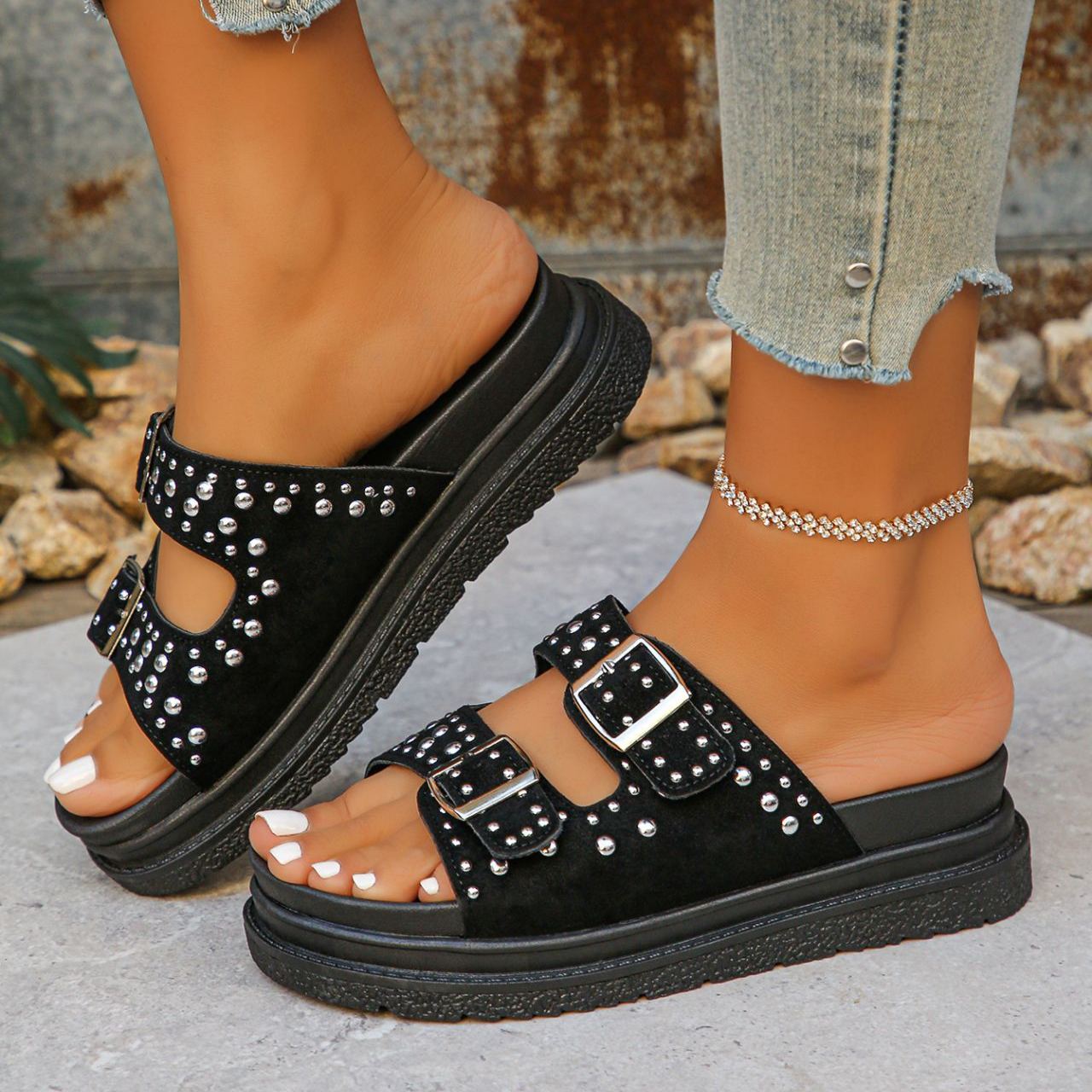  Women's Orthopedic Sequined Thick-soled Birkenstock Slippers