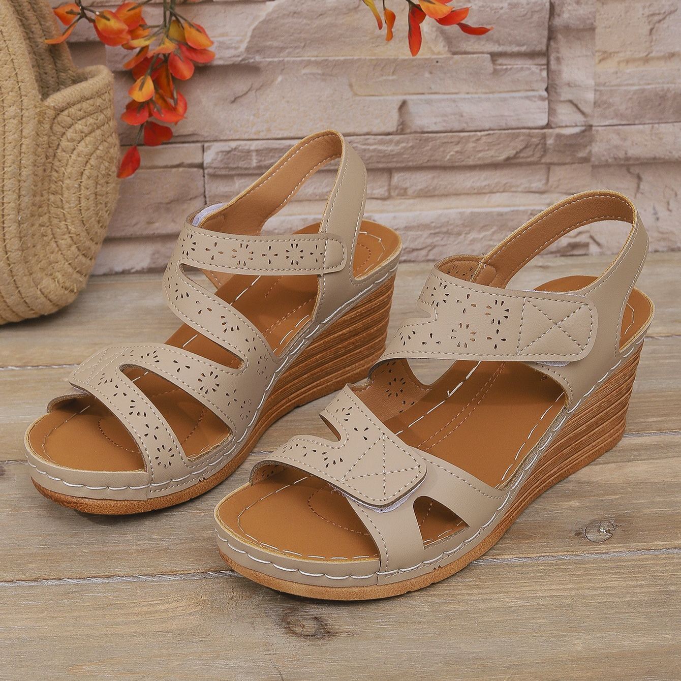 Orthopedic Velcro Cross Strap Wedge Sandals