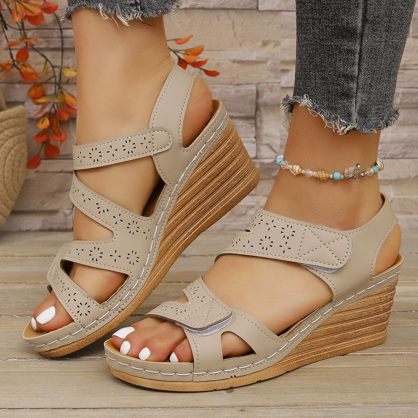 Orthopedic Velcro Cross Strap Wedge Sandals