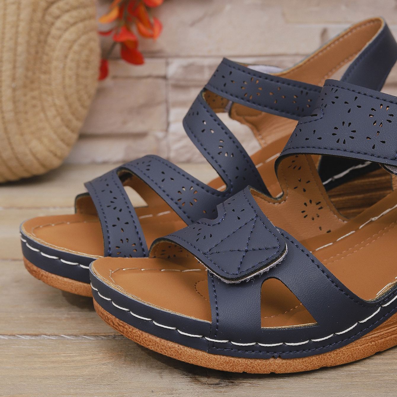 Orthopedic Velcro Cross Strap Wedge Sandals