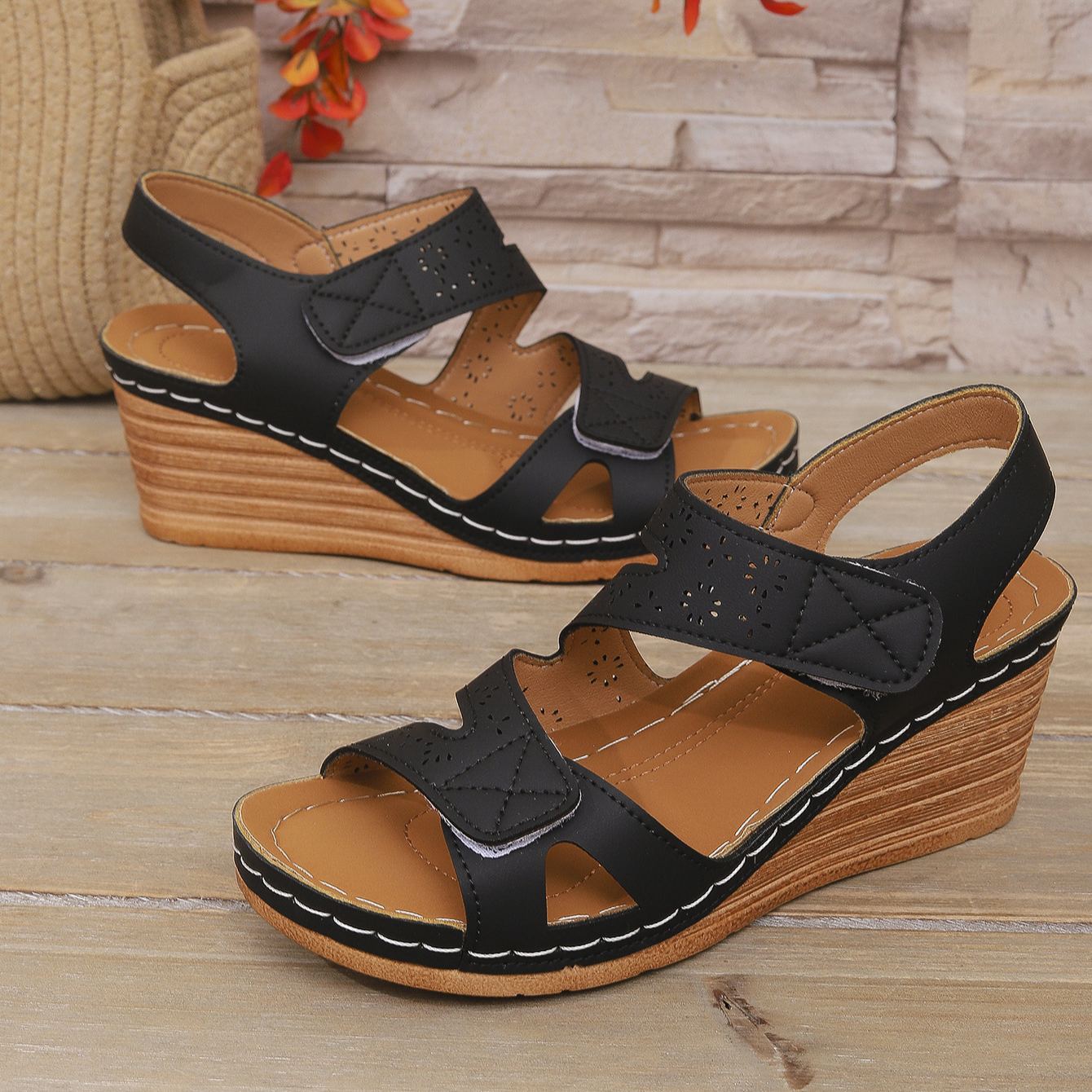 Orthopedic Velcro Cross Strap Wedge Sandals