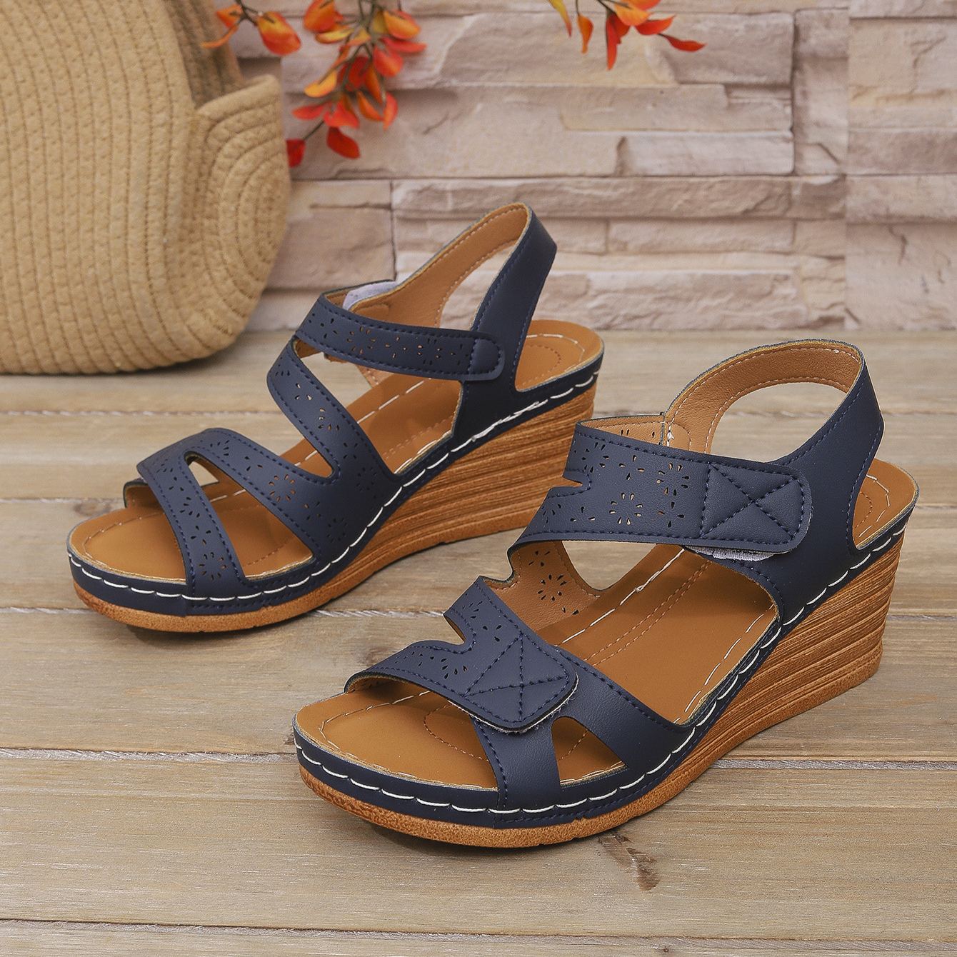 Orthopedic Velcro Cross Strap Wedge Sandals