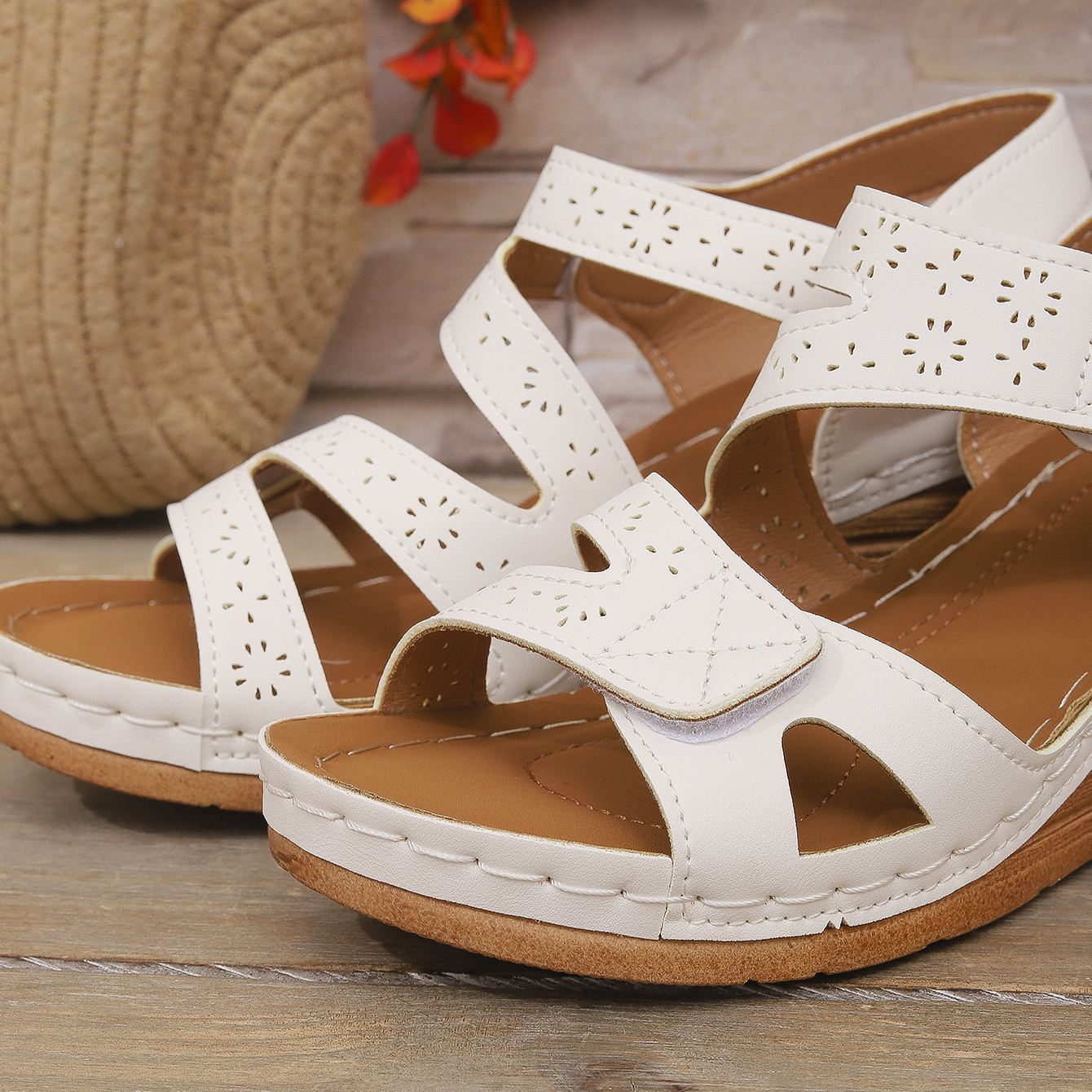Orthopedic Velcro Cross Strap Wedge Sandals