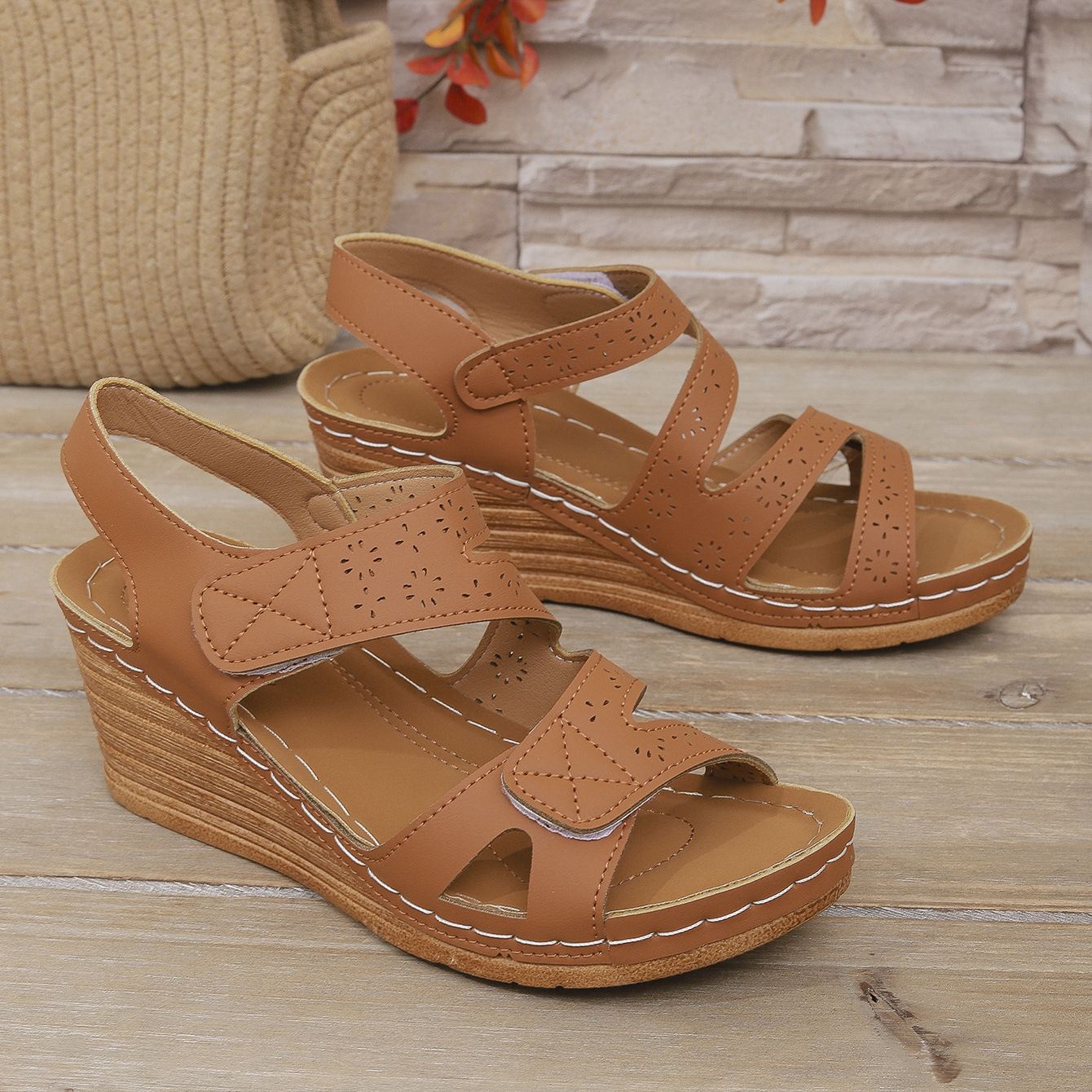 Orthopedic Velcro Cross Strap Wedge Sandals