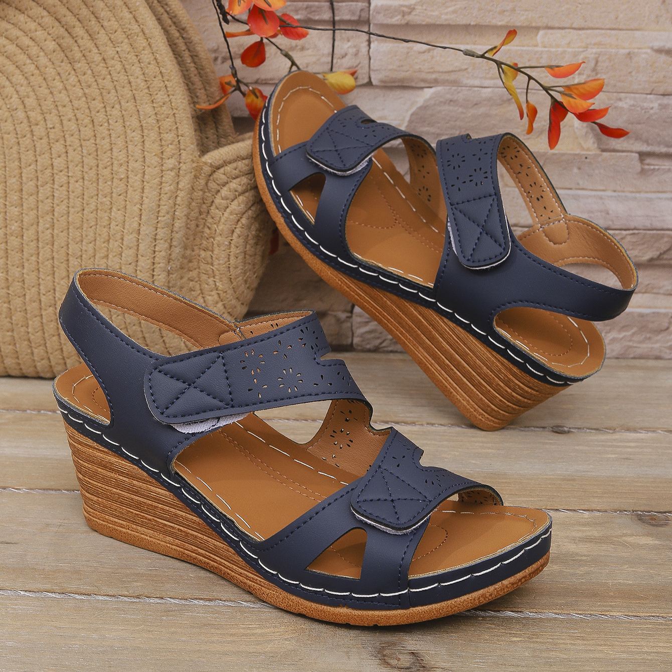 Orthopedic Velcro Cross Strap Wedge Sandals