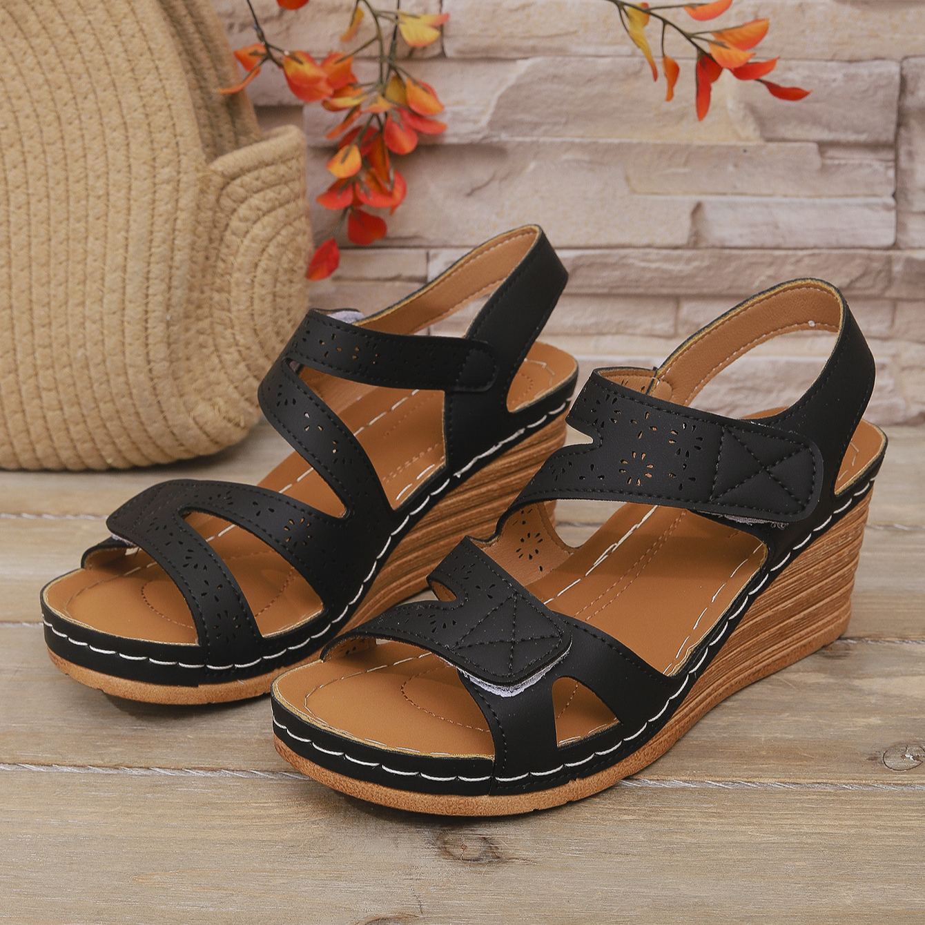 Orthopedic Velcro Cross Strap Wedge Sandals