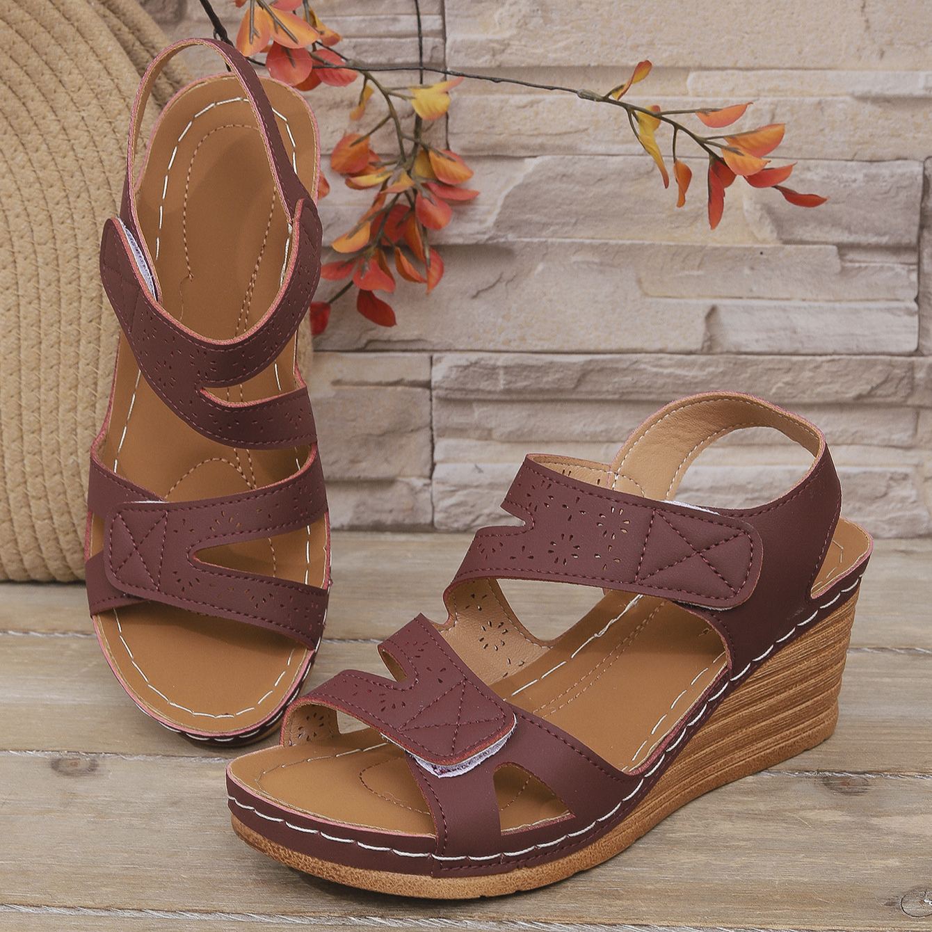 Orthopedic Velcro Cross Strap Wedge Sandals