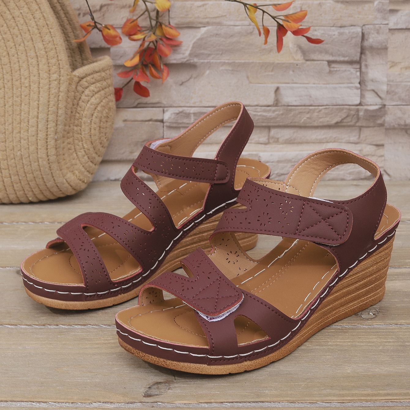 Orthopedic Velcro Cross Strap Wedge Sandals