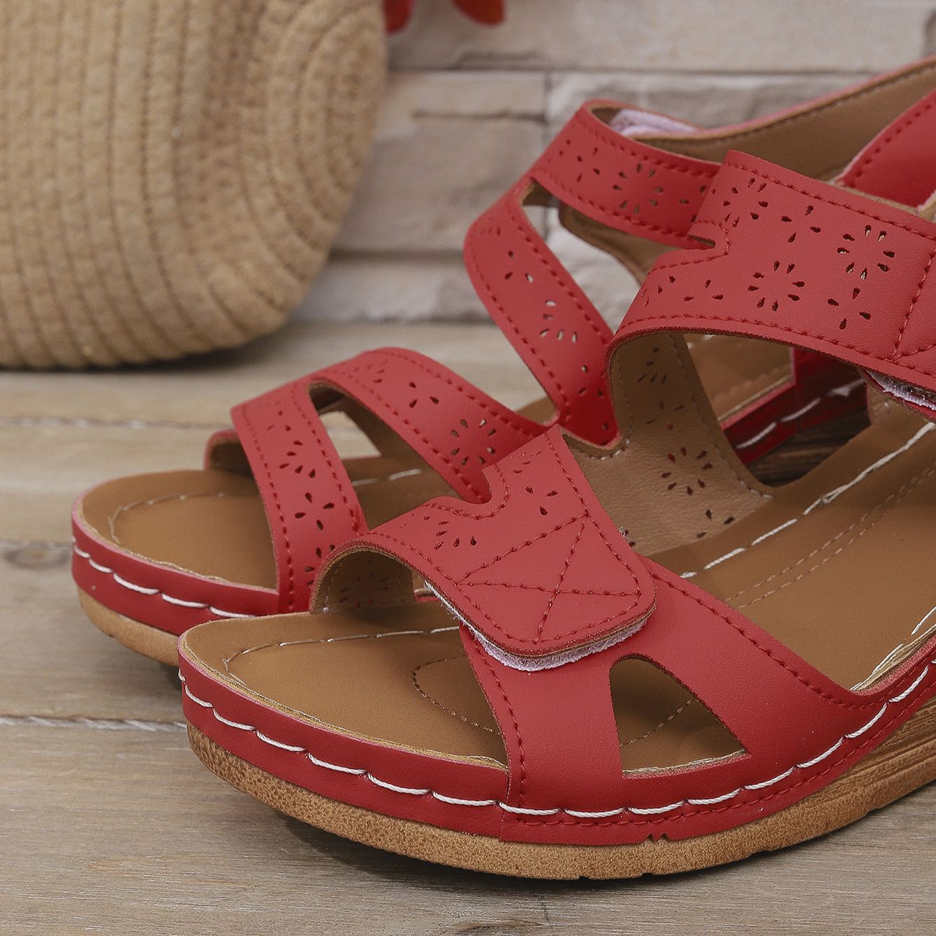 Orthopedic Velcro Cross Strap Wedge Sandals