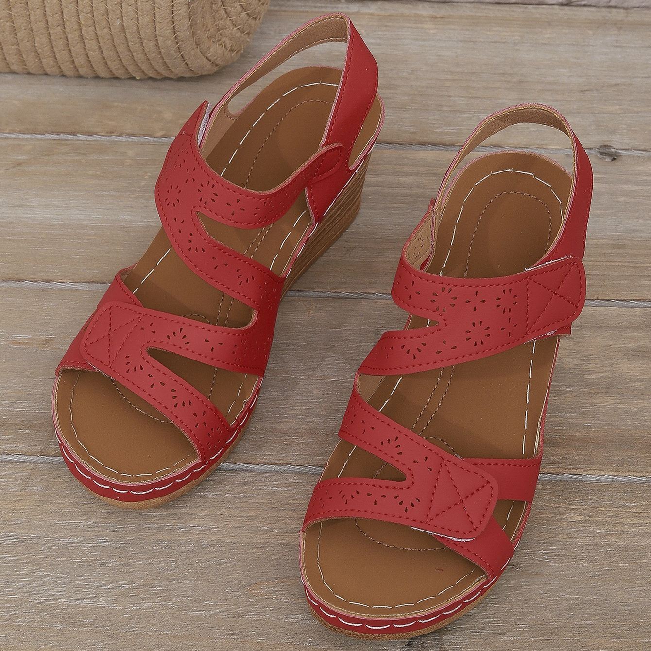 Orthopedic Velcro Cross Strap Wedge Sandals