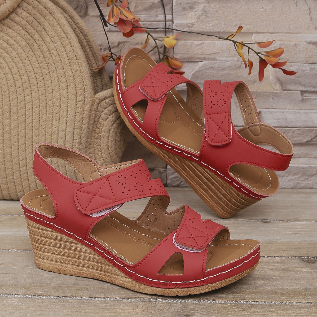 Orthopedic Velcro Cross Strap Wedge Sandals
