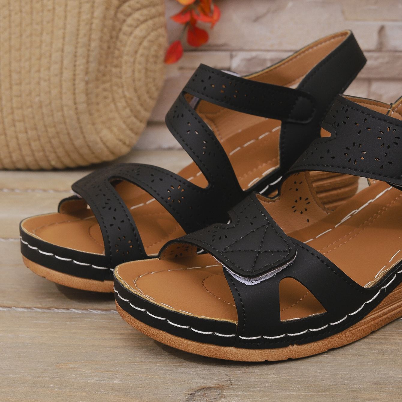 Orthopedic Velcro Cross Strap Wedge Sandals