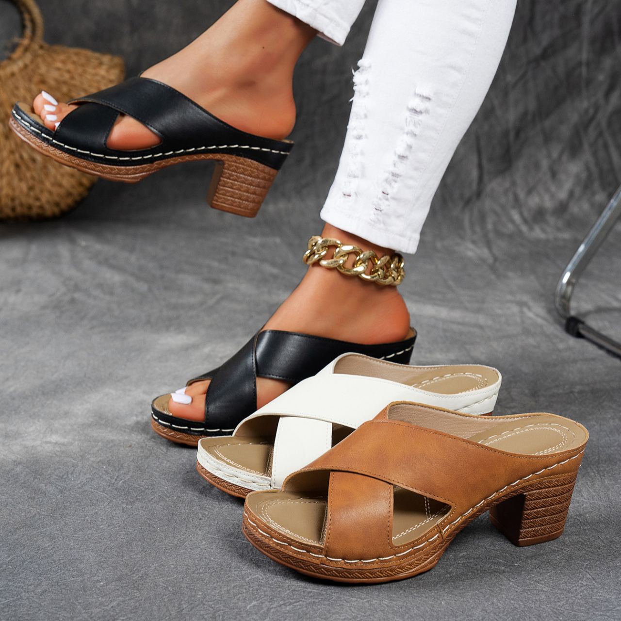 NEW ARRIVAL 60% OFF - Orthopedic Chunky High Heel Sandals - BUY 2 FREE SHIPPING