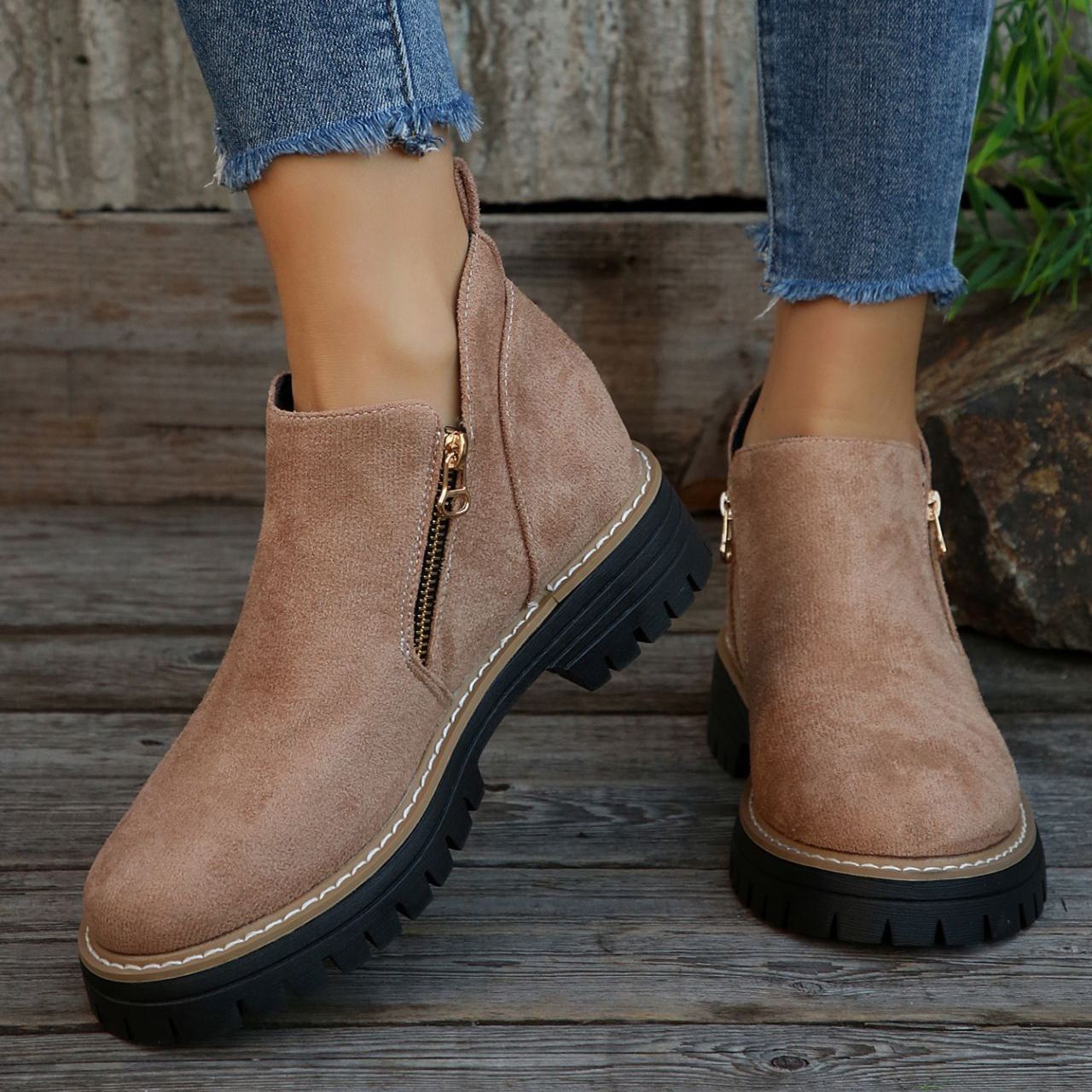 Women'S Retro Solid Color Ankle Boots