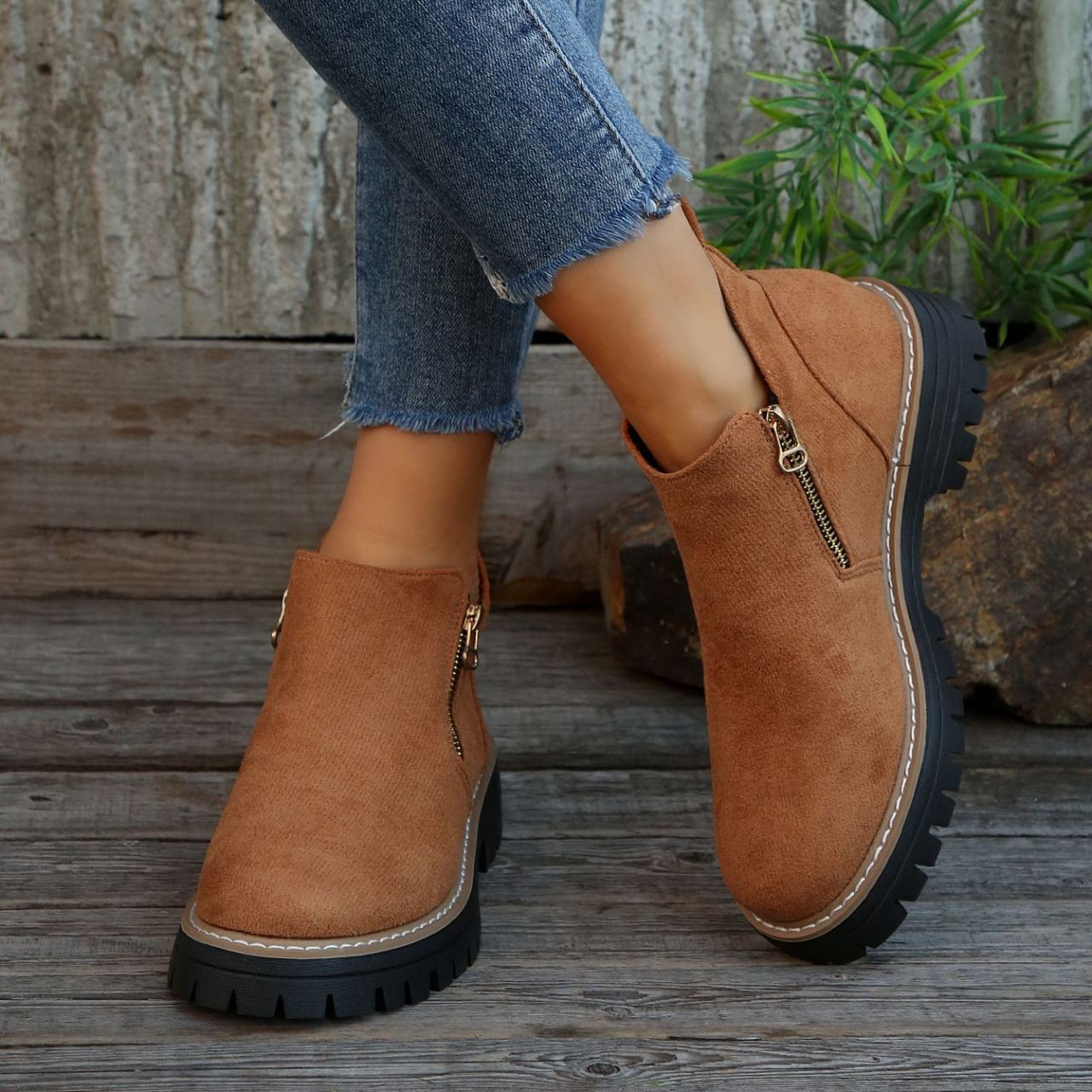 Women'S Retro Solid Color Ankle Boots