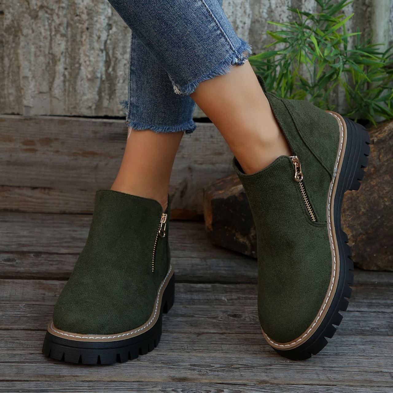 Women'S Retro Solid Color Ankle Boots