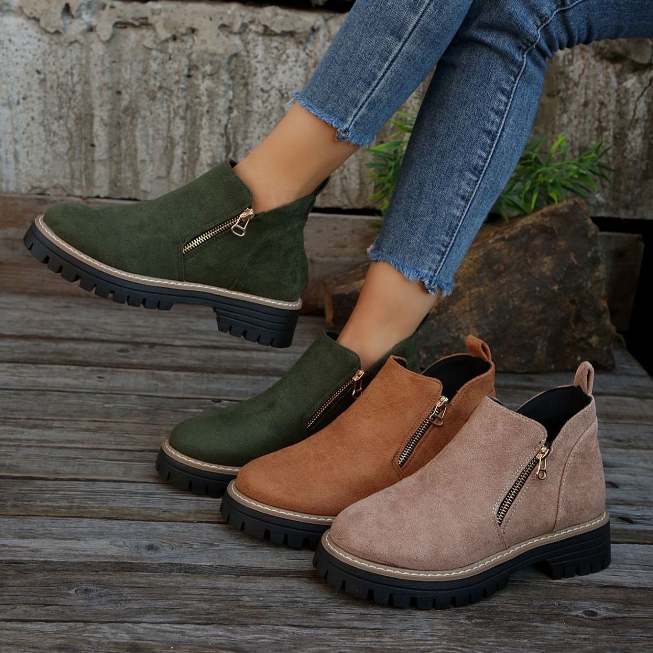 Women'S Retro Solid Color Ankle Boots