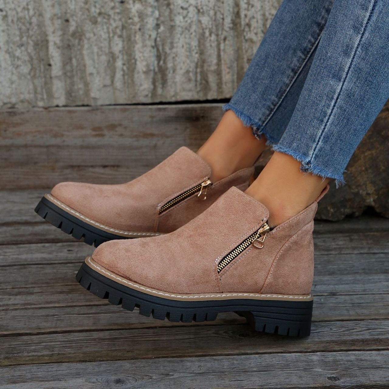 Women'S Retro Solid Color Ankle Boots