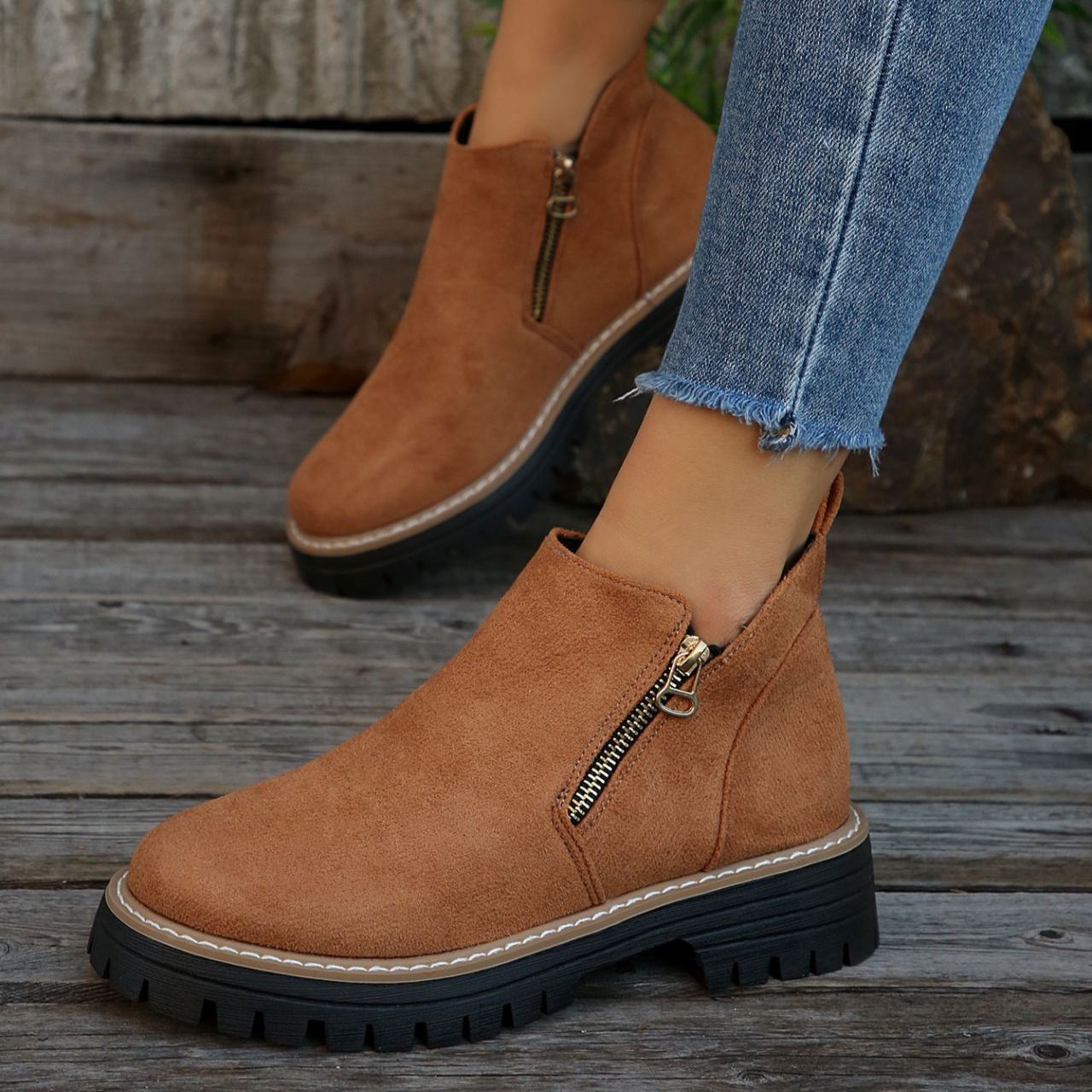 Women'S Retro Solid Color Ankle Boots