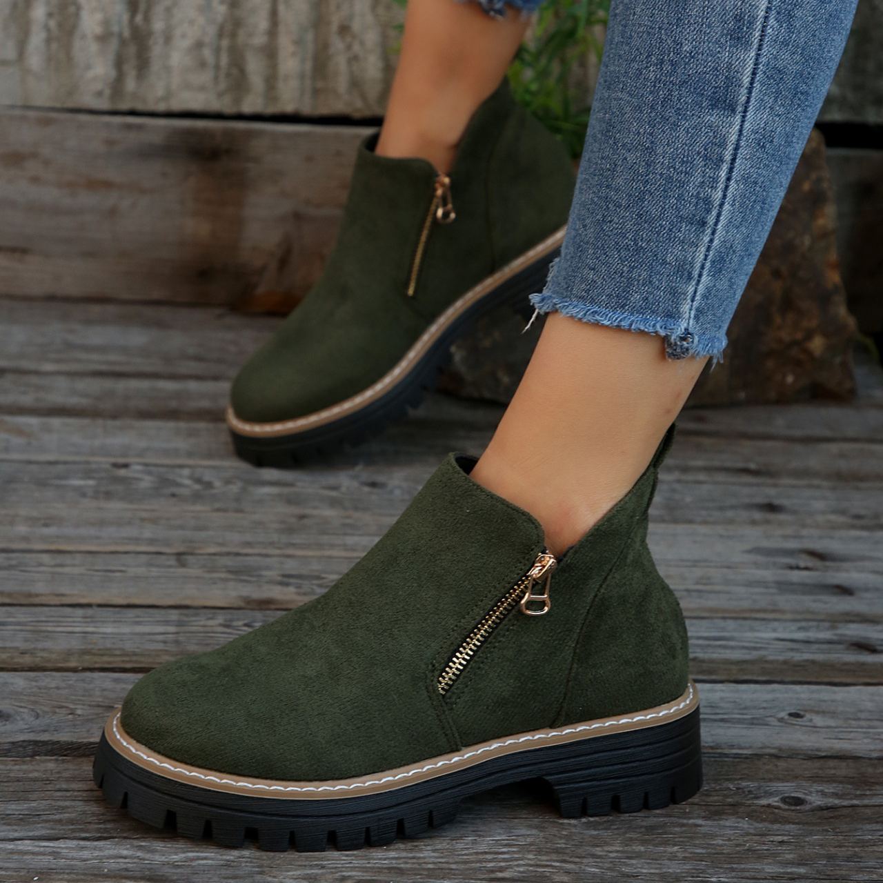 Women'S Retro Solid Color Ankle Boots