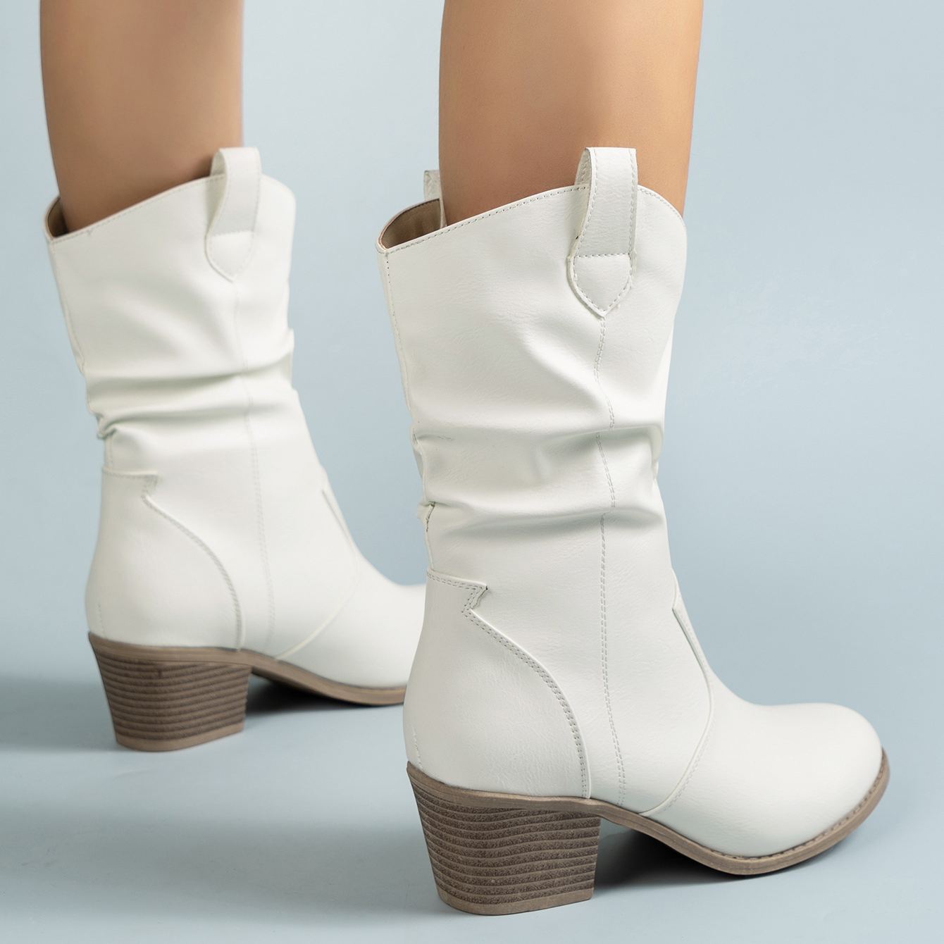 Women's Pleated Design Chunky Heel Boots