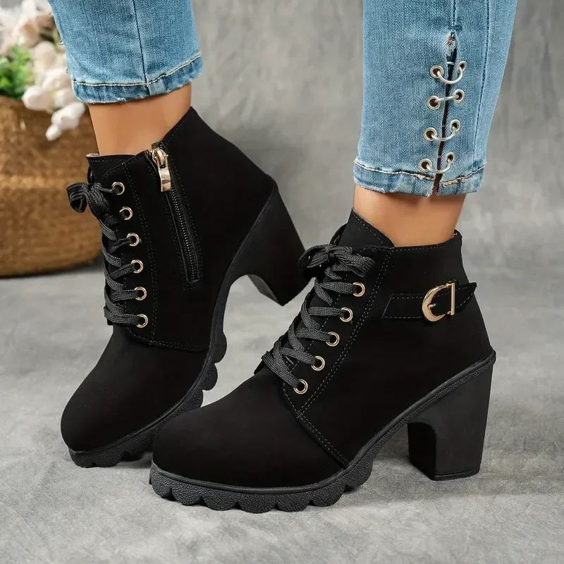 Women's Mid-Heel Ankle Boots with Side Zipper