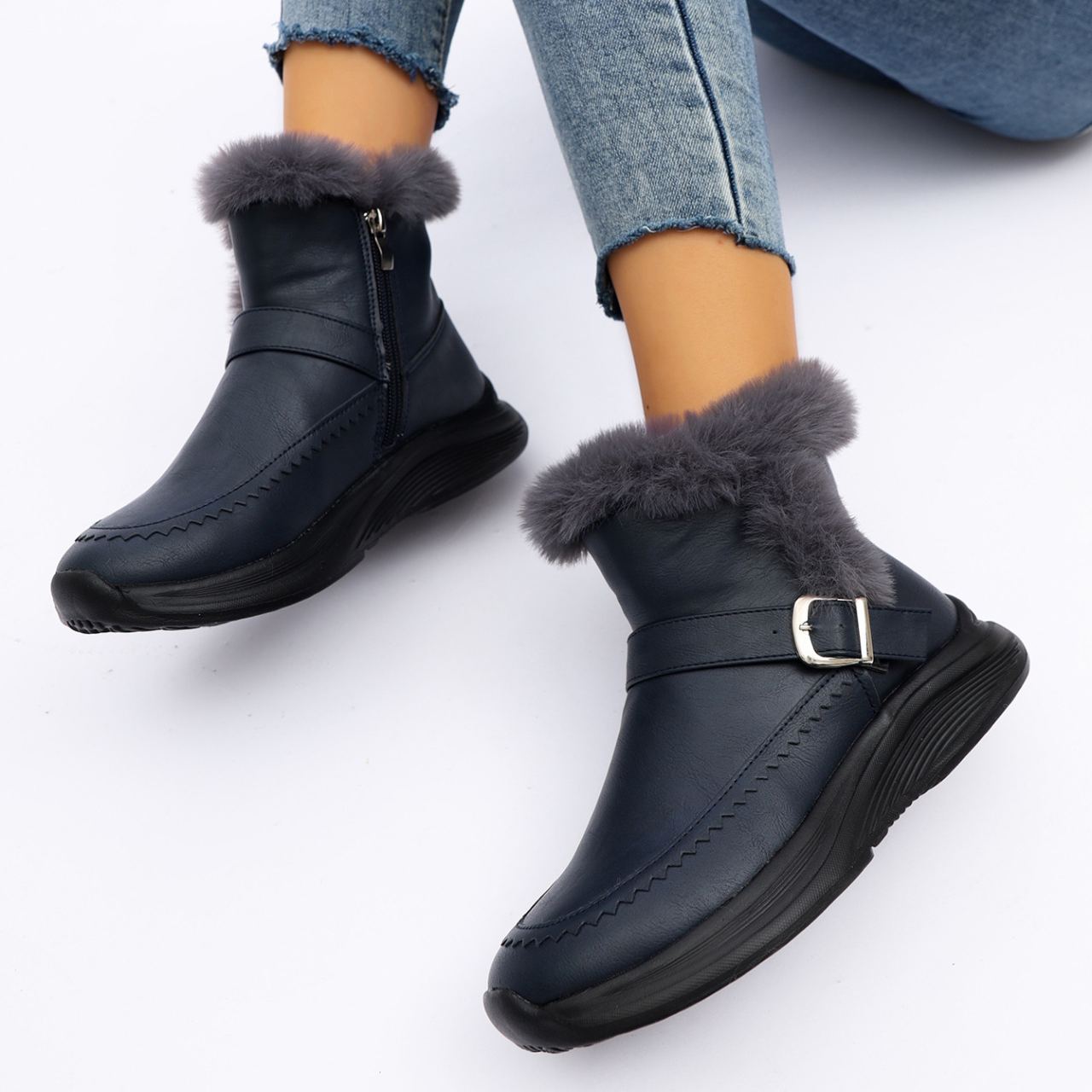 Women's Fleece-lined Side Zipper Warm Cotton Shoes