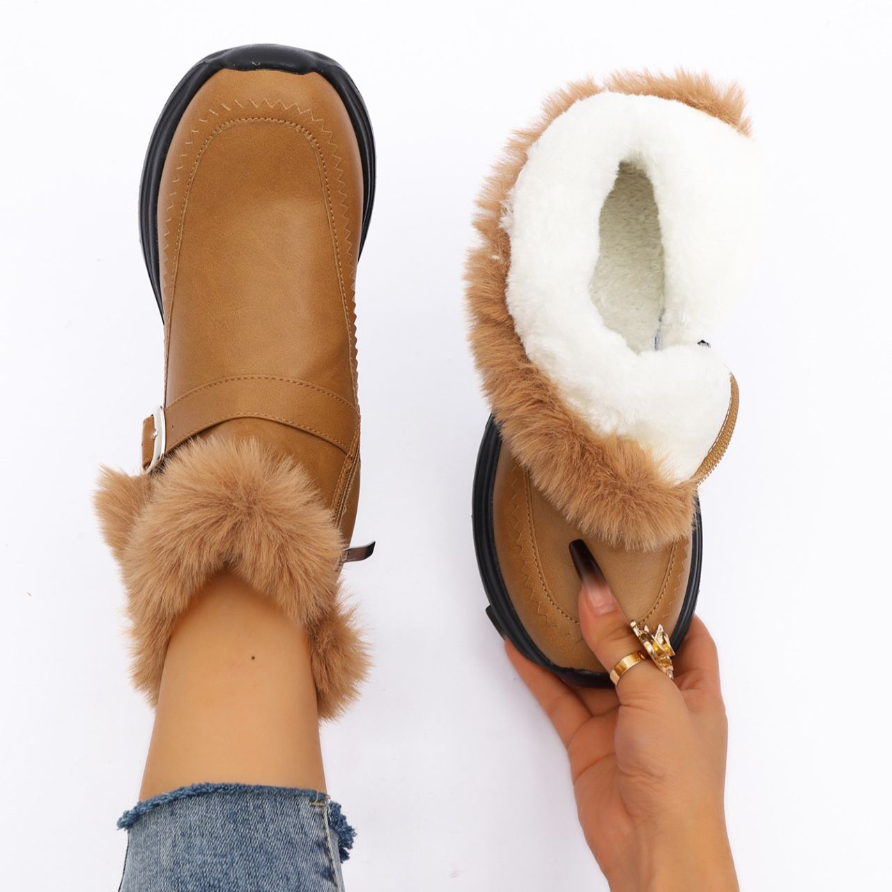 Women's Fleece-lined Side Zipper Warm Cotton Shoes