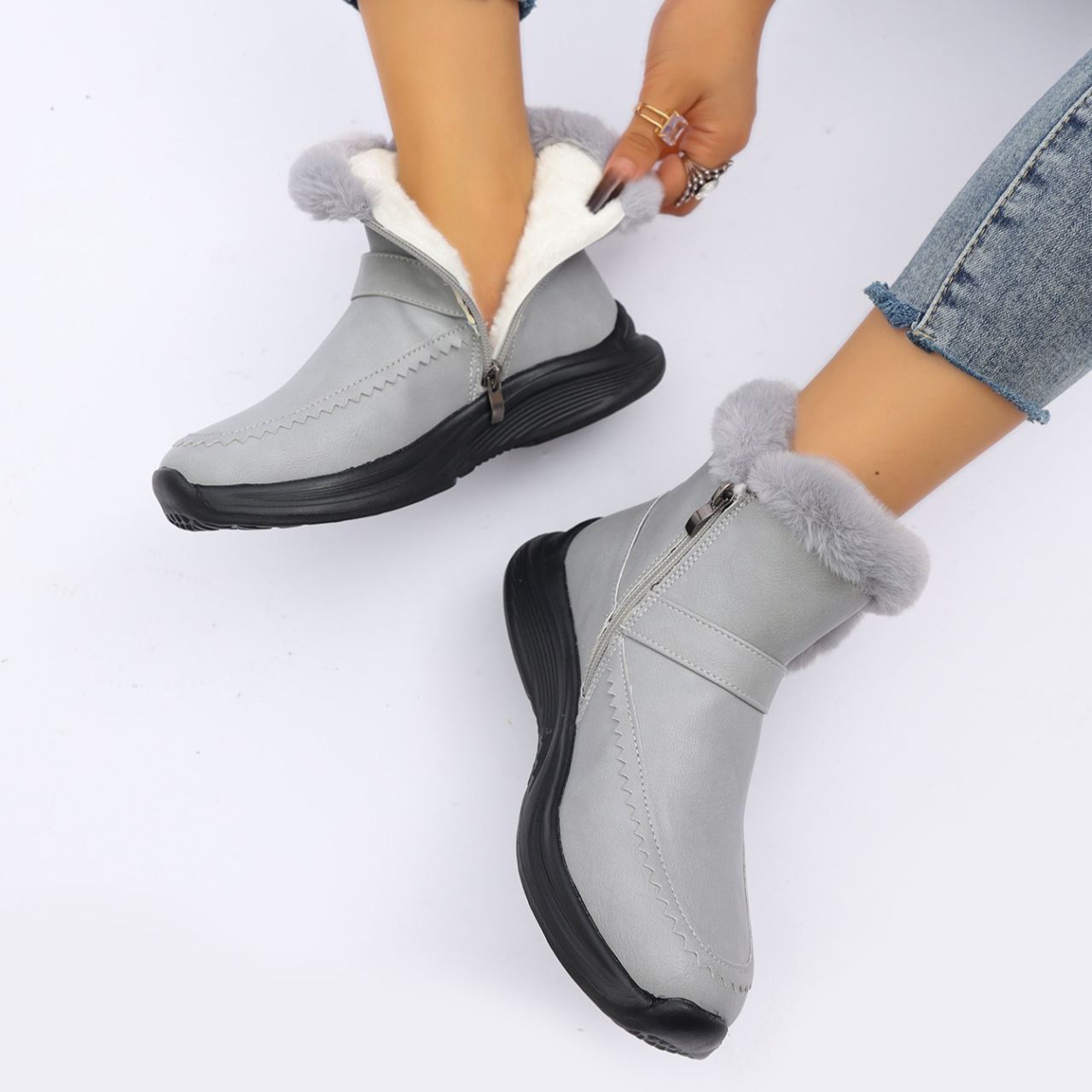 Women's Fleece-lined Side Zipper Warm Cotton Shoes