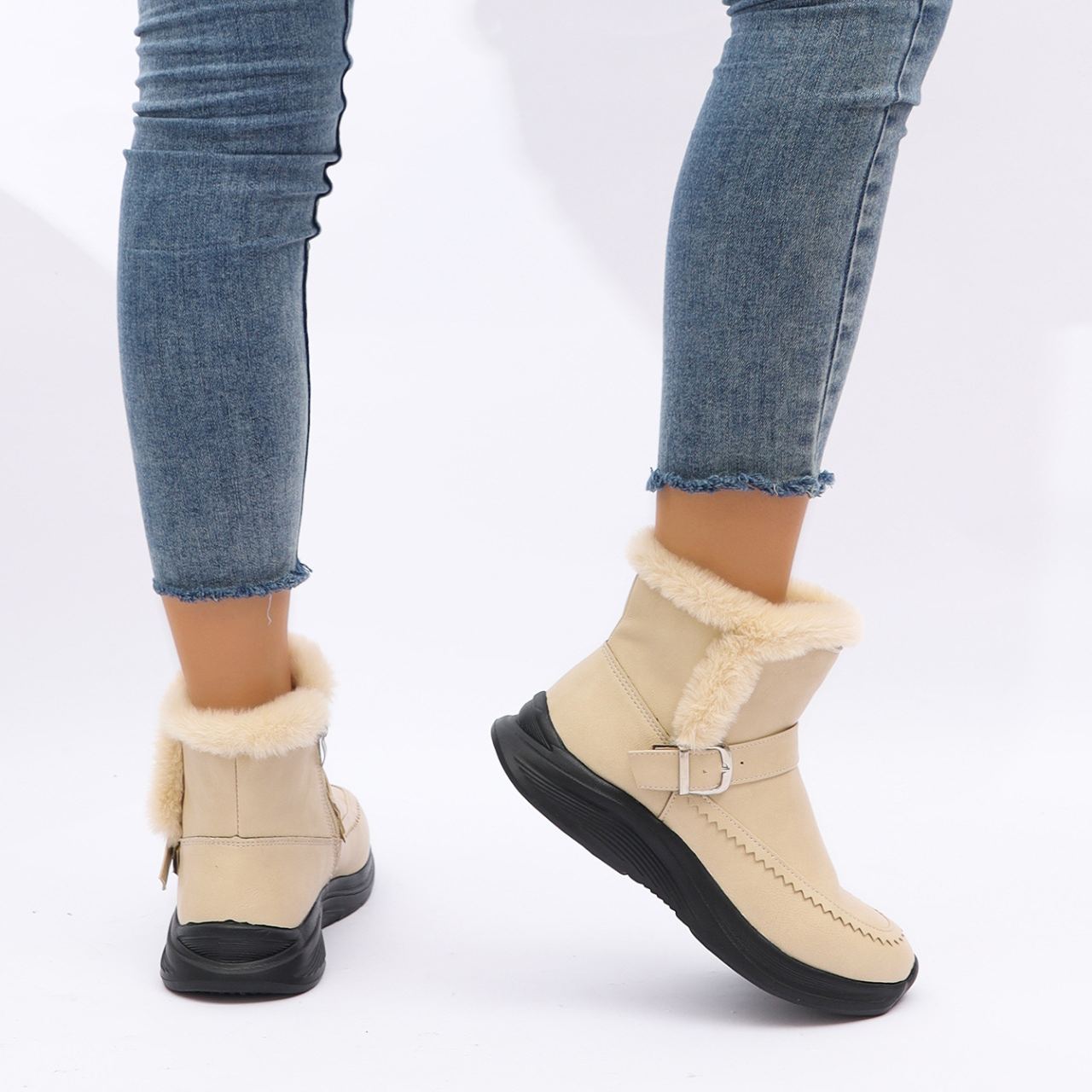 Women's Fleece-lined Side Zipper Warm Cotton Shoes