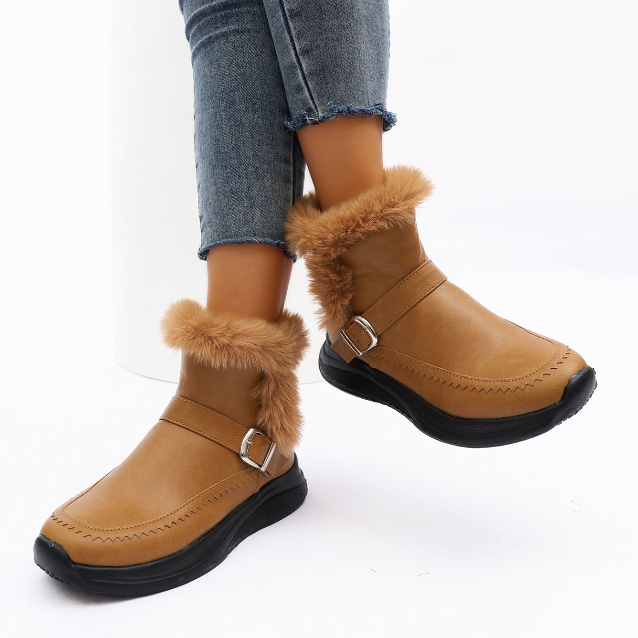 Women's Fleece-lined Side Zipper Warm Cotton Shoes