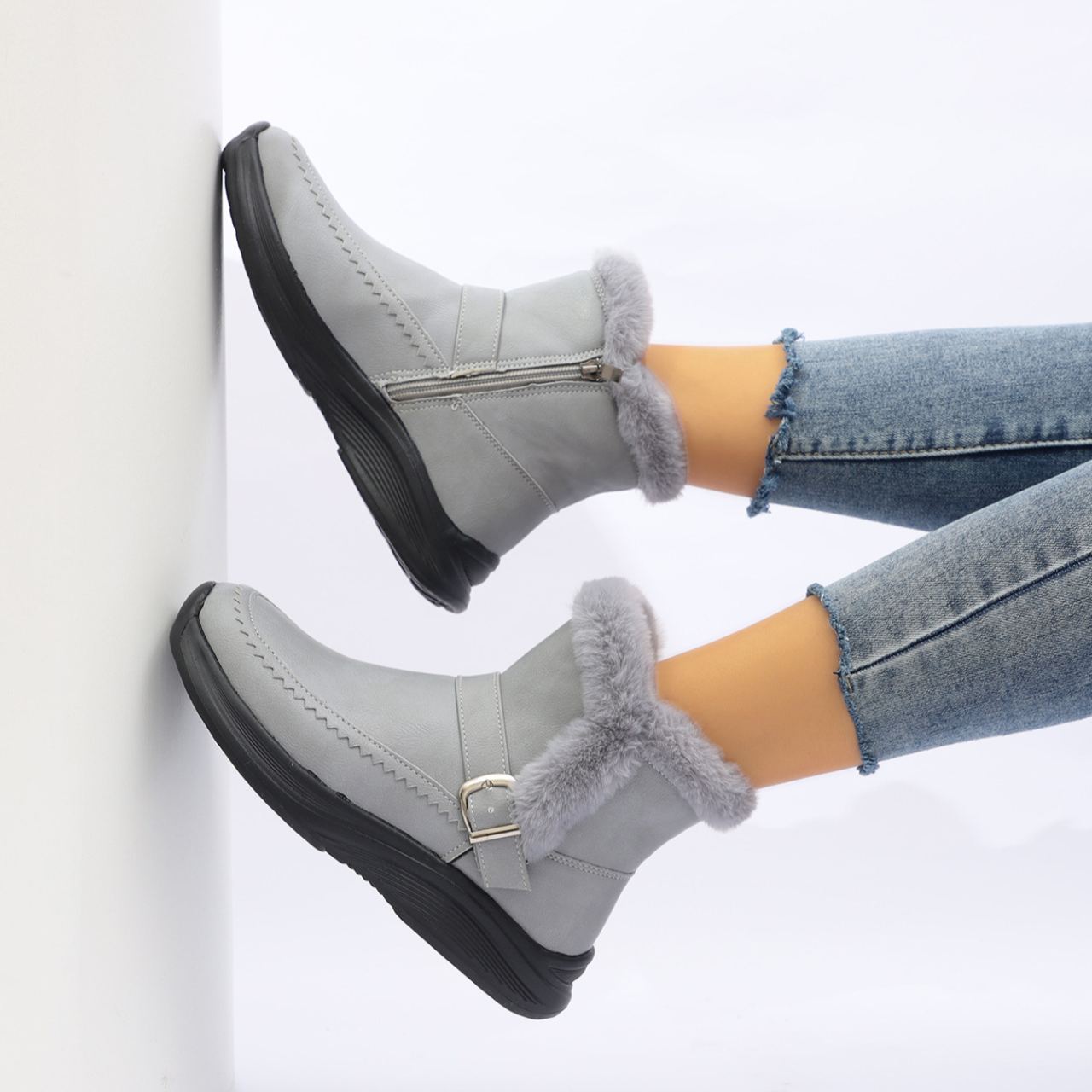 Women's Fleece-lined Side Zipper Warm Cotton Shoes