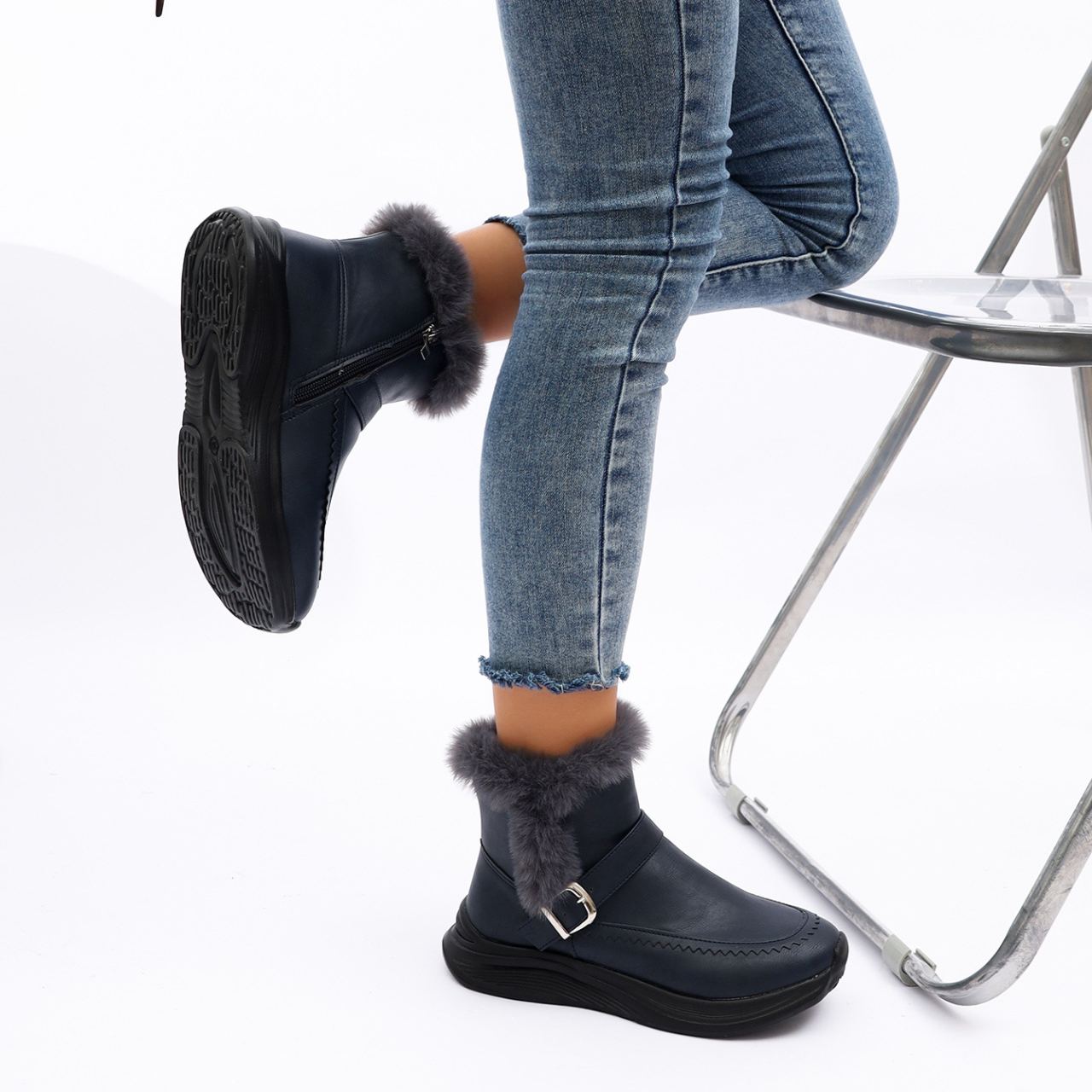 Women's Fleece-lined Side Zipper Warm Cotton Shoes