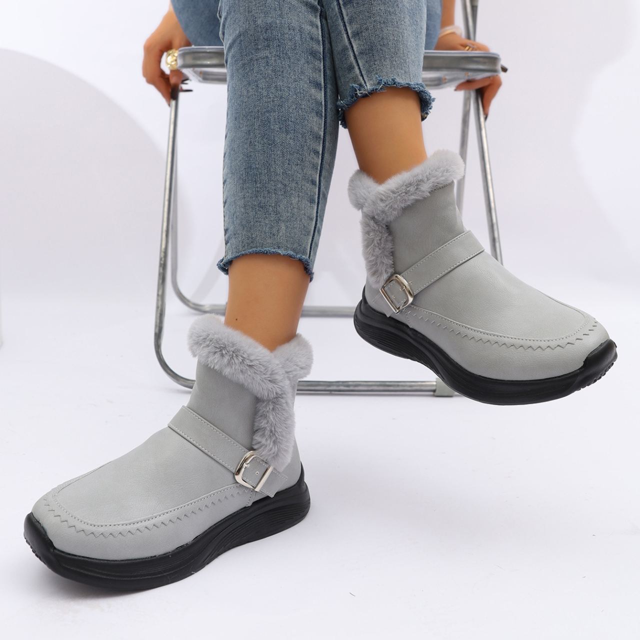 Women's Fleece-lined Side Zipper Warm Cotton Shoes