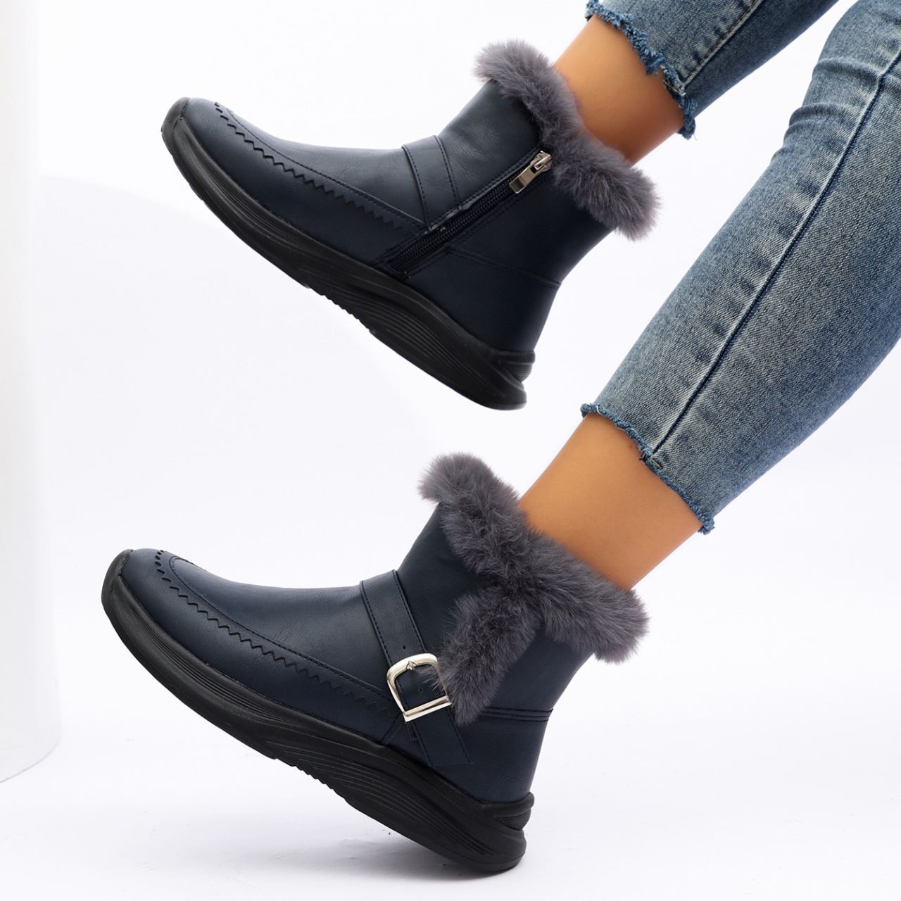 Women's Fleece-lined Side Zipper Warm Cotton Shoes