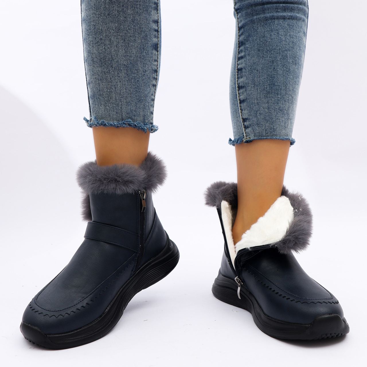 Women's Fleece-lined Side Zipper Warm Cotton Shoes