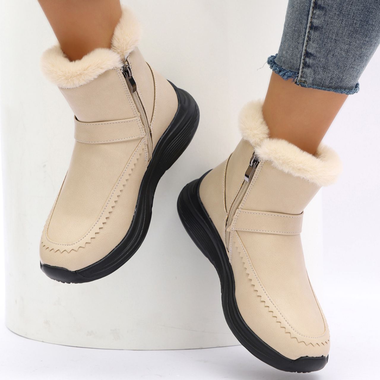 Women's Fleece-lined Side Zipper Warm Cotton Shoes
