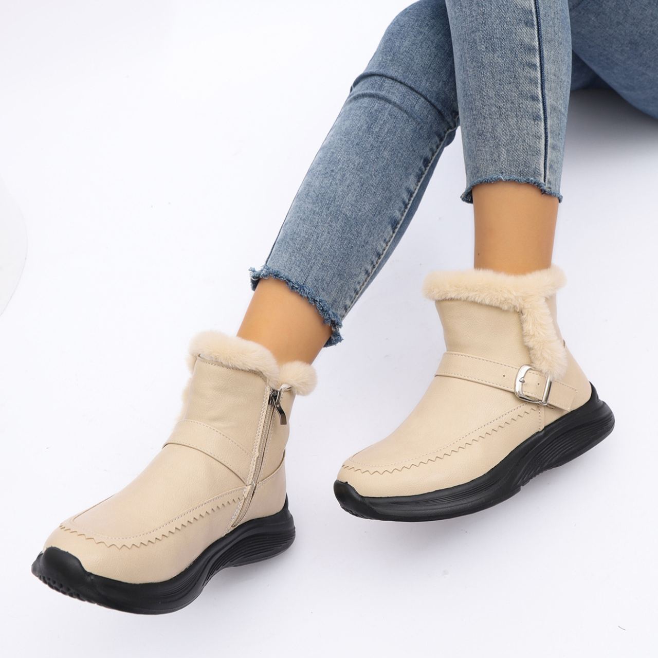 Women's Fleece-lined Side Zipper Warm Cotton Shoes