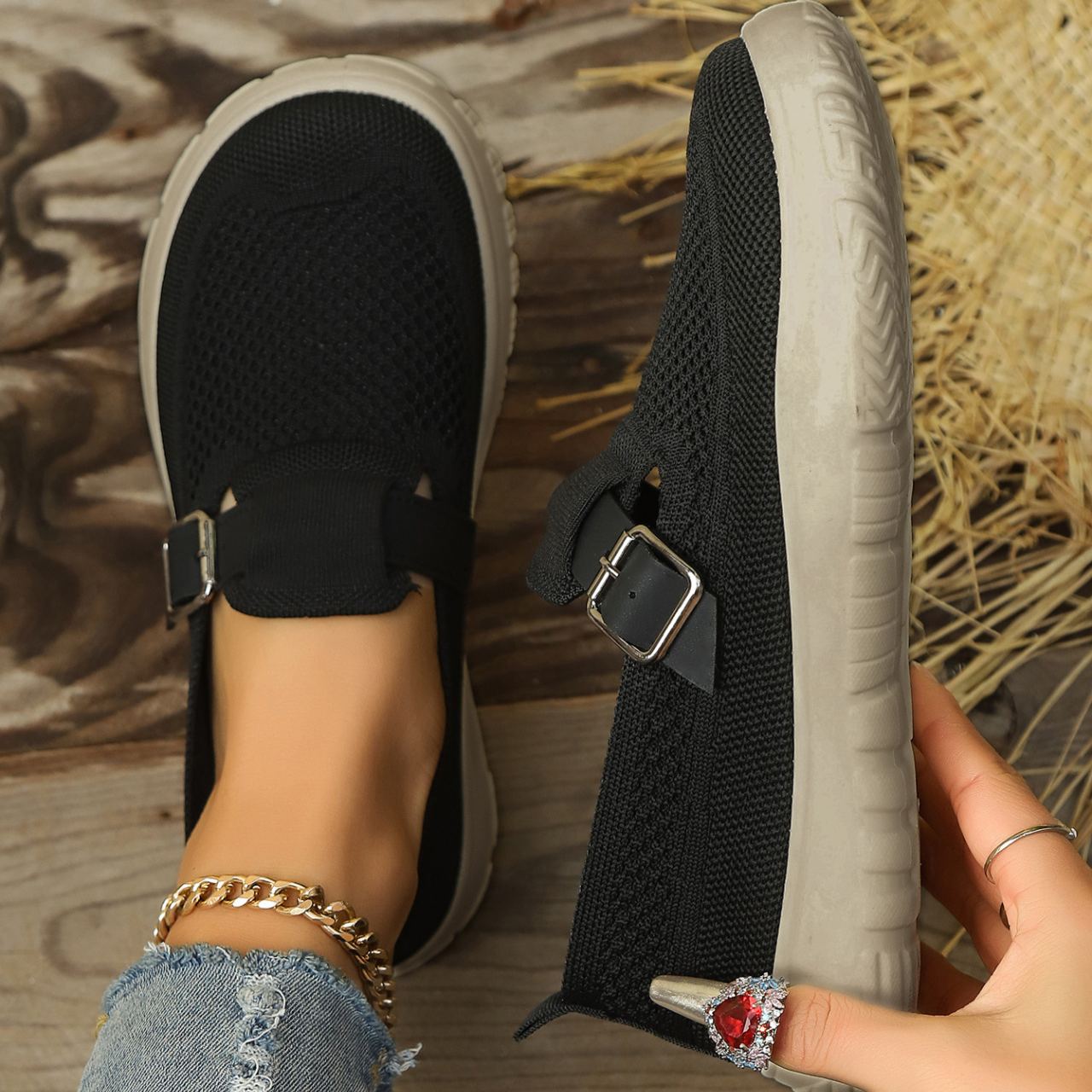 Women's Breathable Fabric Upper & Soft PU Sole Slip-On Shoes