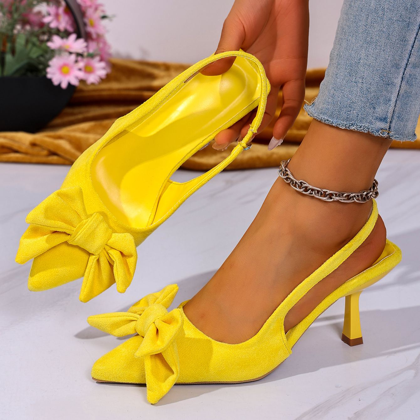 Women's Pointed-Toe Stiletto Heel Bow Elegant Sandals