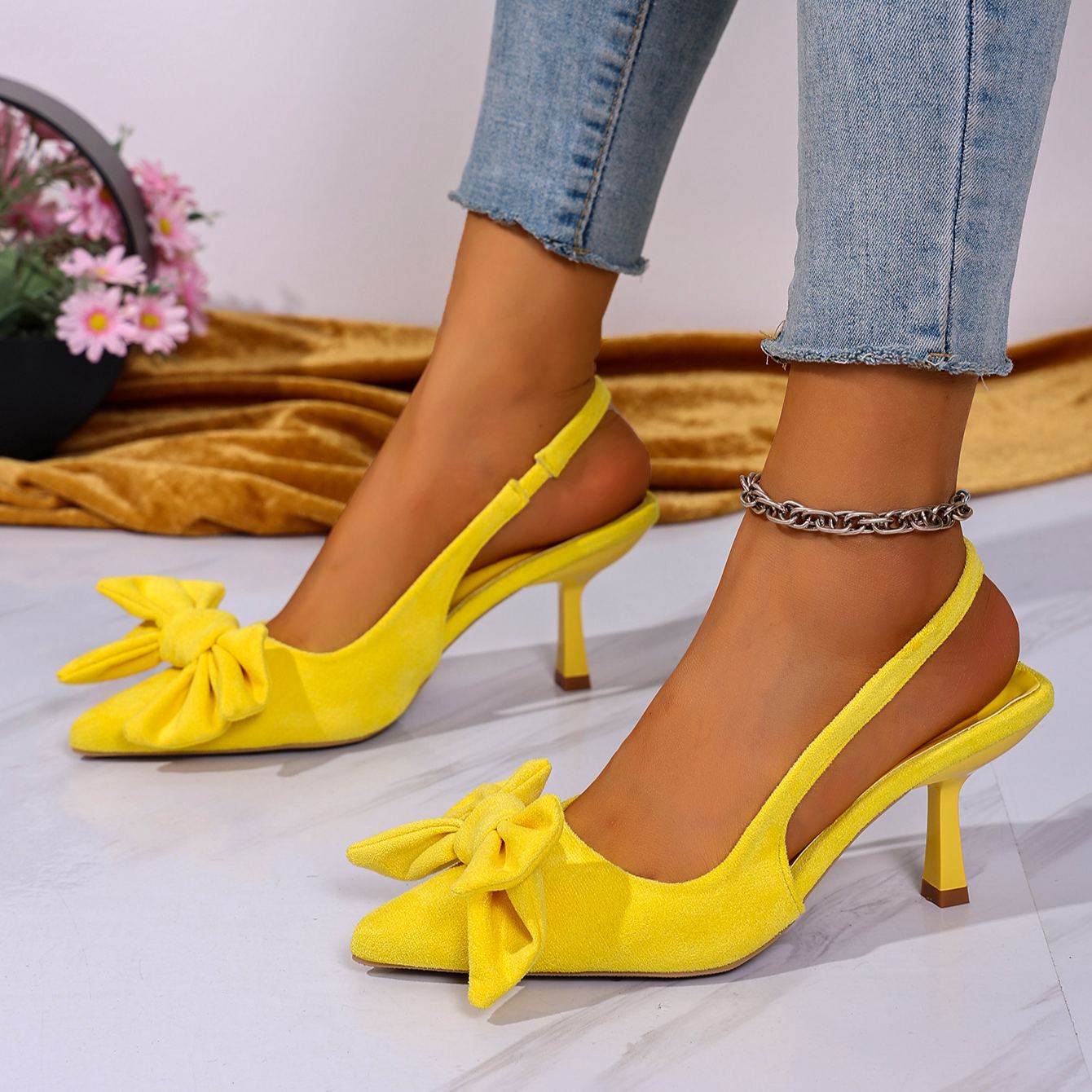 Women's Pointed-Toe Stiletto Heel Bow Elegant Sandals