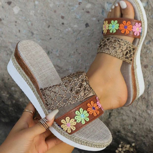 Women's Leopard Print Wedge Heel Slippers